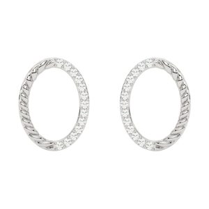 14K WG 1/20 ct. tw. Diamond Oval Rope Stud Earring