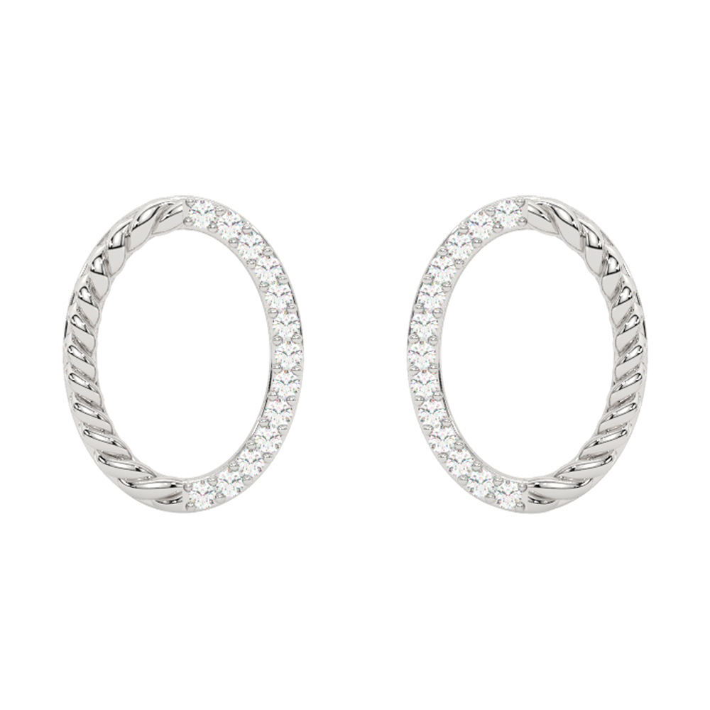 14K WG 1/20 ct. tw. Diamond Oval Rope Stud Earring