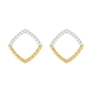 14K YG 1/20 ct. tw. Diamond Square Rope Stud Earring