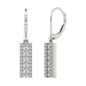 14K WG 1/2 ct. tw. Diamond Three Row Lever Back Dangle Earring