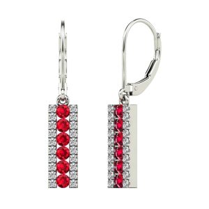 14K WG 1/5 ct. tw. Diamond & 3/8 ct. tw. Ruby Three Row Lever Back Dangle Earring