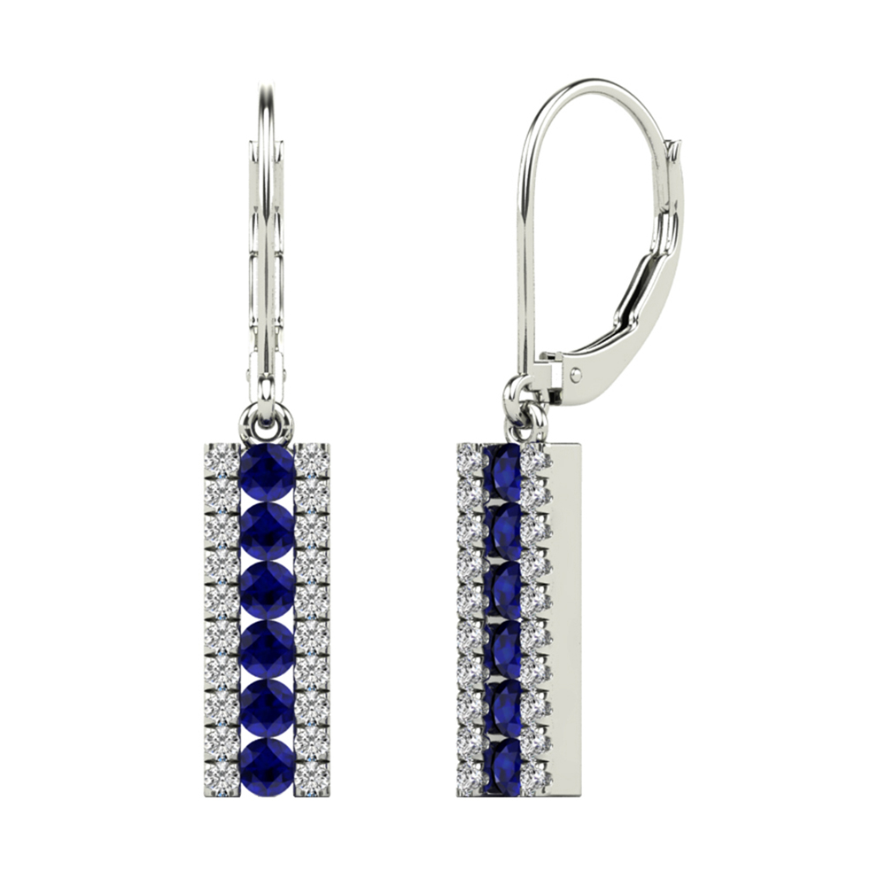 14K WG 1/5 ct. tw. Diamond & 3/8 ct. tw. Sapphire Three Row Lever Back Dangle Earring