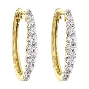 14K YG 1 ct. tw. Diamond Graduating Hoop Earring