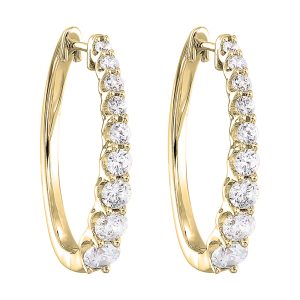 14K YG 1 ct. tw. Diamond Graduating Hoop Earring