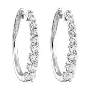 14K WG 2 ct. tw. Diamond Graduating Hoop Earring