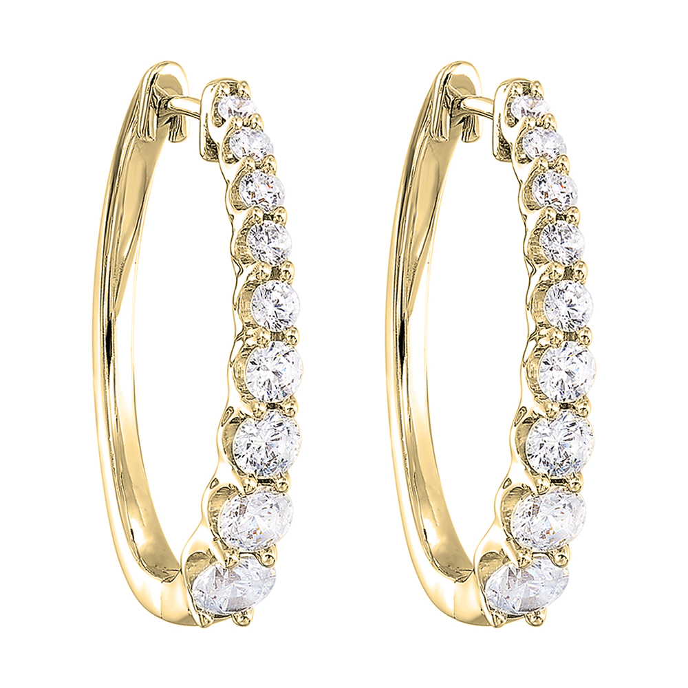14K YG 2 ct. tw. Diamond Graduating Hoop Earring