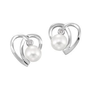 Silver Heart Pearl Stud Earring