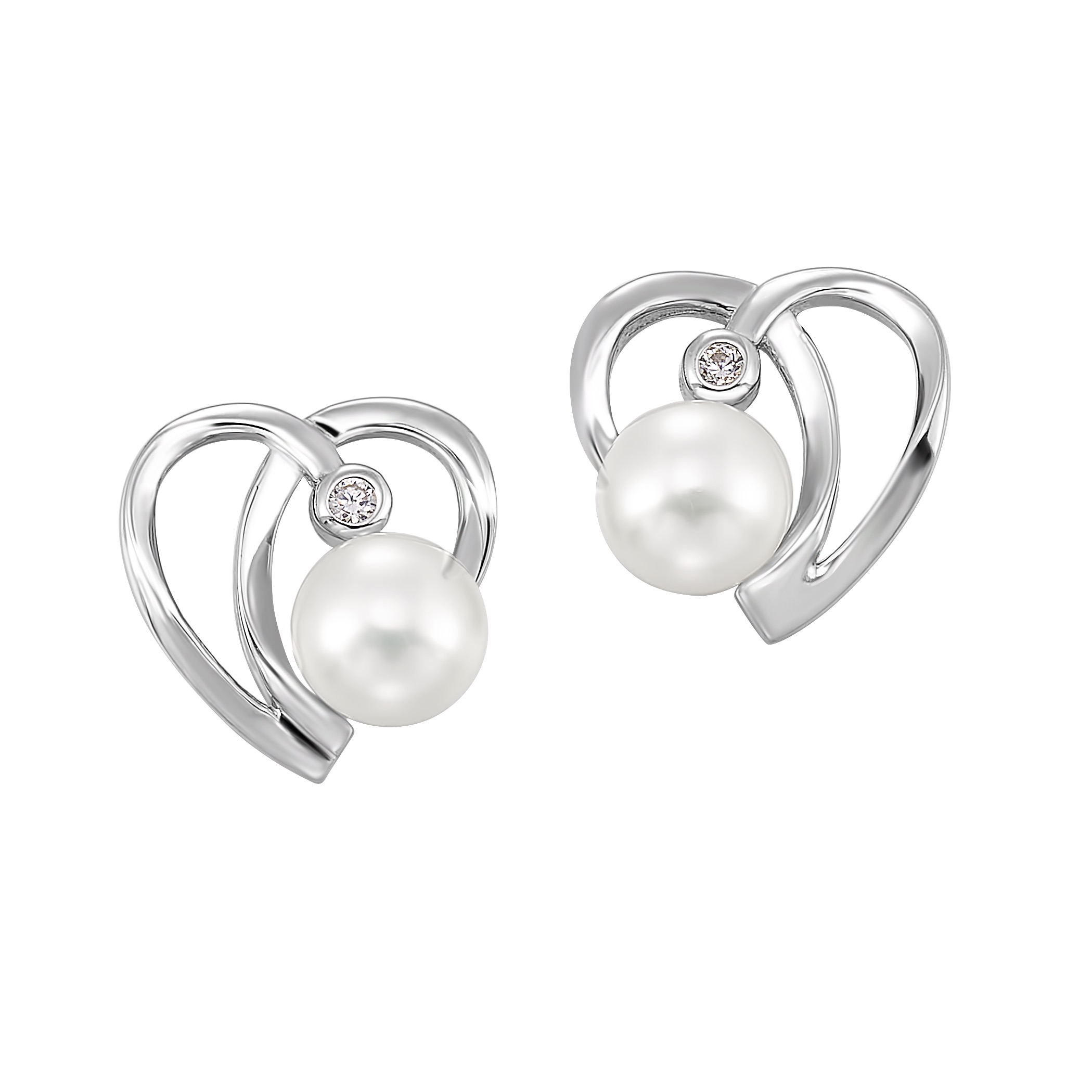Silver Heart Pearl Stud Earring