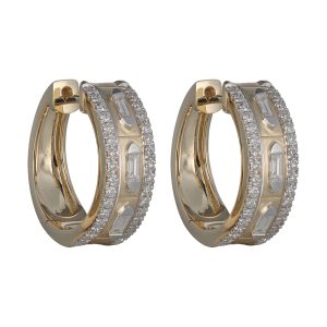 14K YG 1/2 ct. tw. Diamond Round & Baguette Hoop Earring