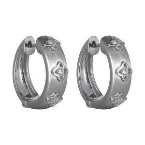 14K WG 1/7 ct. tw. Diamond Bold Floral Hoop Earring