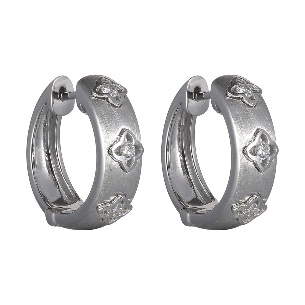 14K WG 1/7 ct. tw. Diamond Bold Floral Hoop Earring