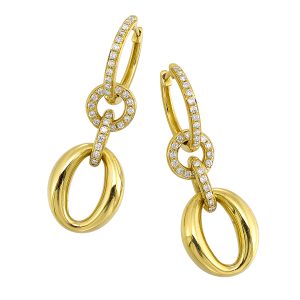 14K YG 3/8 ct. tw. Diamond Linked Dangle Hoop Earring