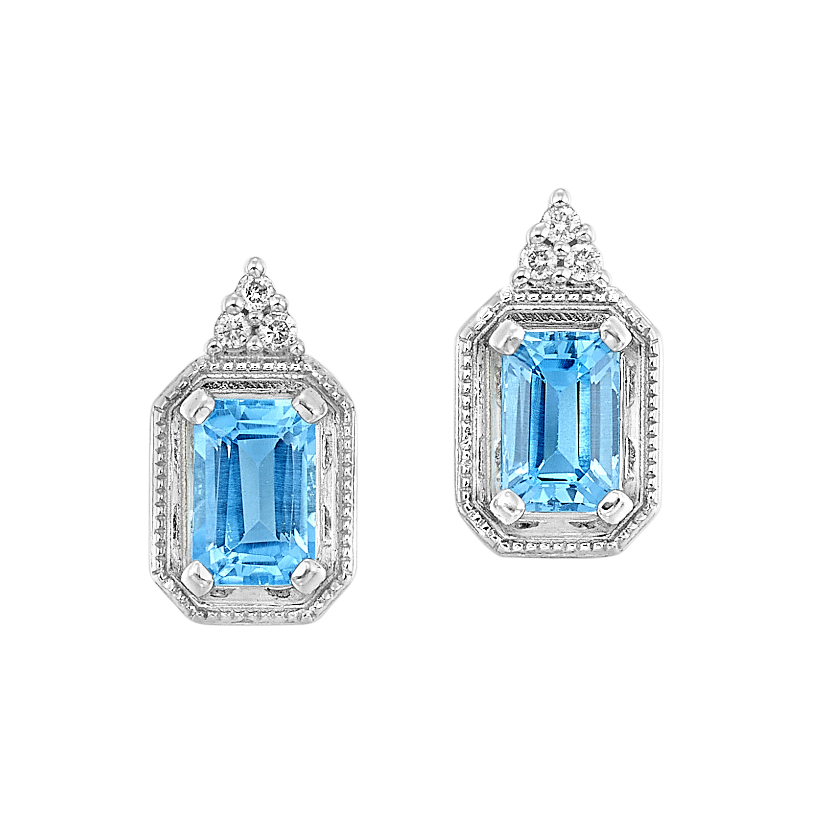 Silver 1/20 ct. tw. Diamond & 1 1/3 ct. tw. Emerald Cut Blue Topaz Stud Earring