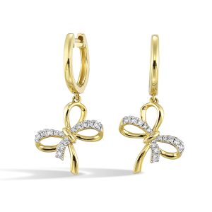 14K YG 1/7 ct. tw. Diamond Dangle Bow Hoop Earring