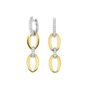14K WYG 1/3 ct. tw. Diamond Linked Mixed Metal Dangle Hoop Earring