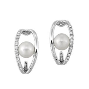 14K WG 1/5 ct. tw. Diamond Pearl Earring