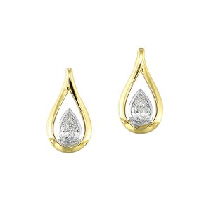 14K WYG 1/5 ct. tw. Pear Cut Diamond Mixed Metal Drop Stud Earring