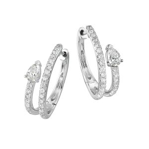 14K WG 3/4 ct. tw. Diamond Double Row Hoop Earring
