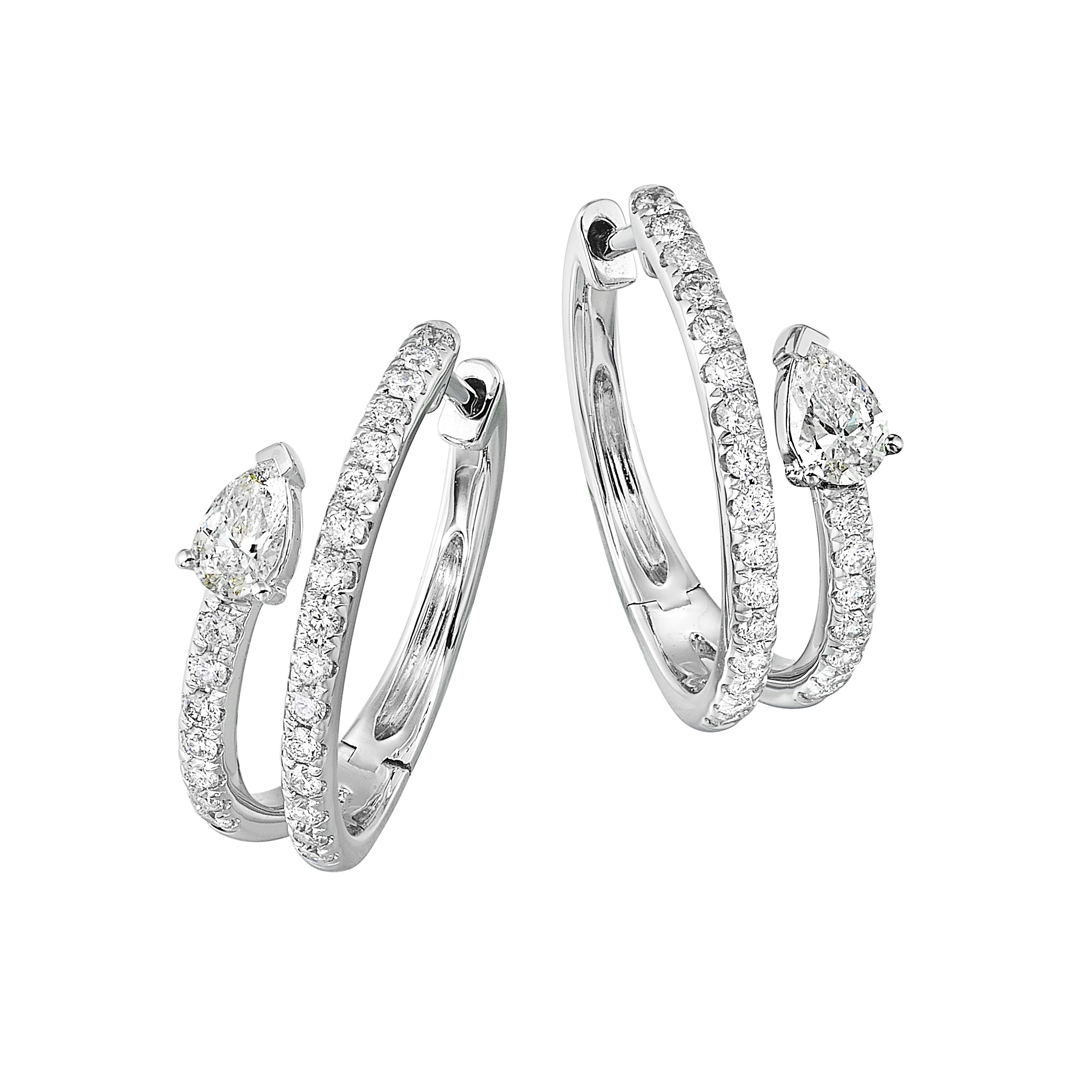 14K WG 3/4 ct. tw. Diamond Double Row Hoop Earring
