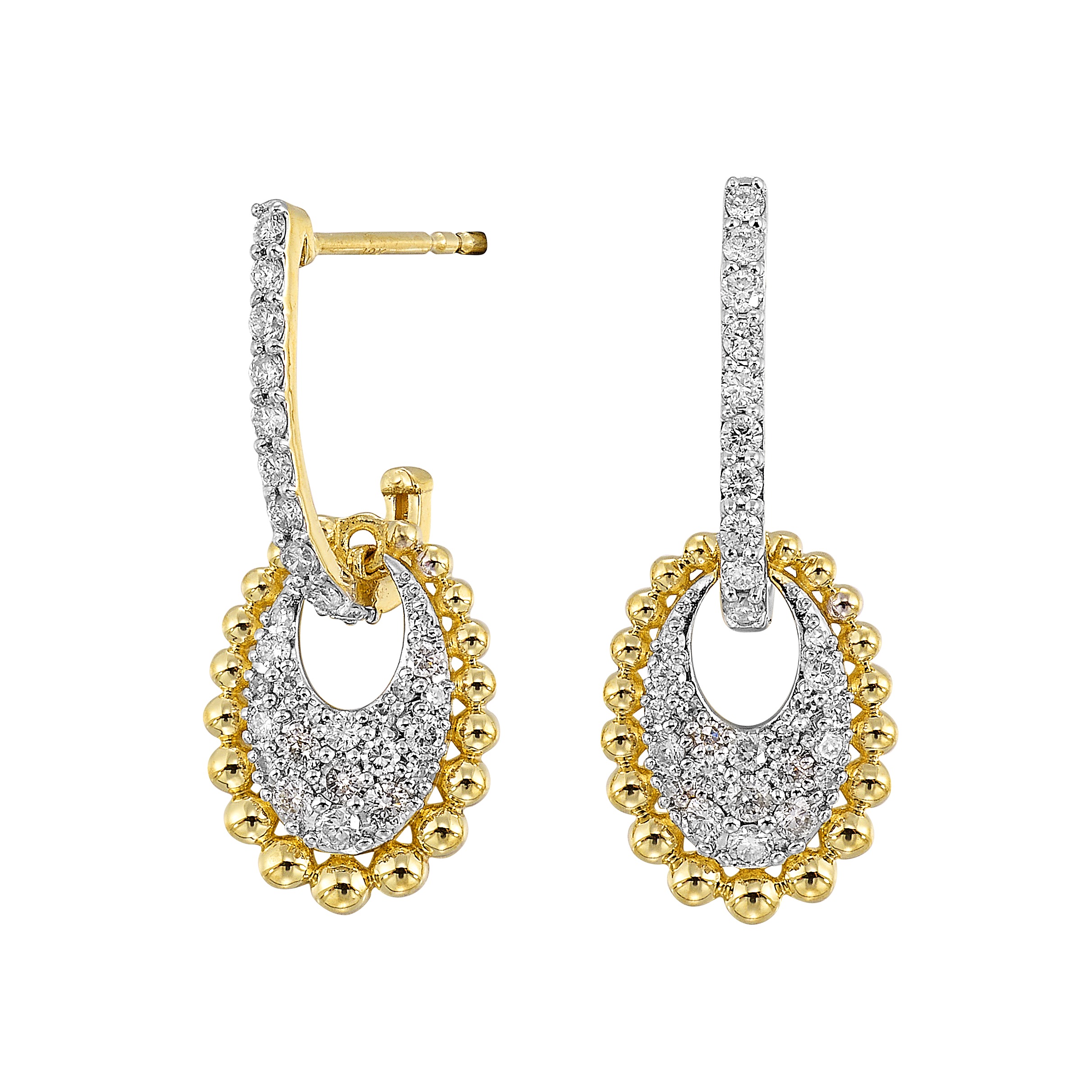 10K YG 3/4 ct. tw. Diamond Pave J Hoop Dangle Earring
