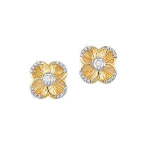 14K YG 1/6 ct. tw. Diamond Floral Fluted Stud Earring