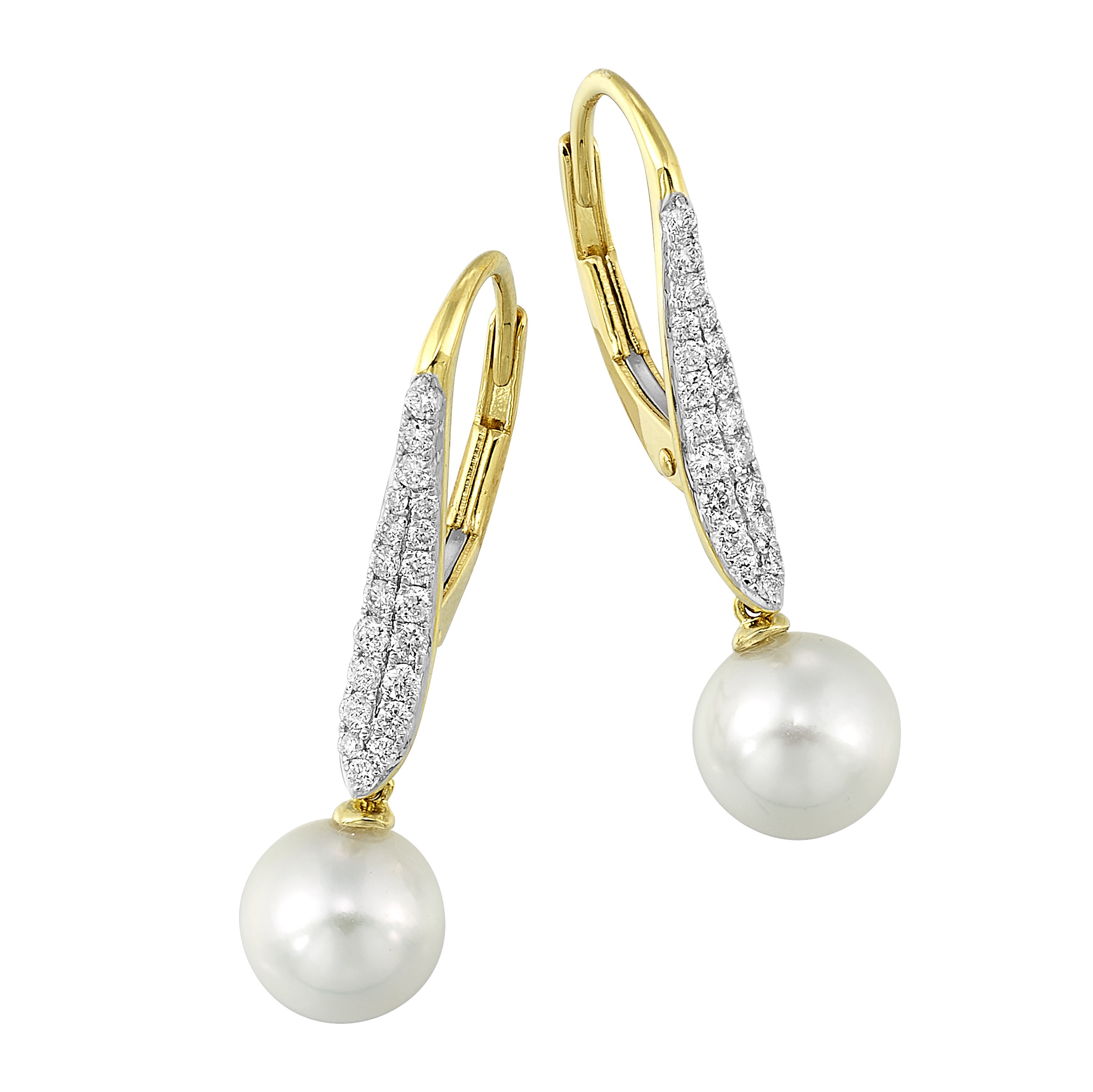 14K YG 1/4 ct. tw. Diamond & Pearl Lever Back Earring