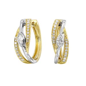 14K WYG 1/2 ct. tw. Diamond Mixed Metal With Bezel Set Marquise Hoop Earring
