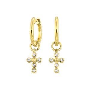 14K YG 1/10 ct. tw. Diamond Cross Hoop Earring