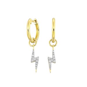 14K YG 1/10 ct. tw. Diamond Bolt Dangle Hoop Earring