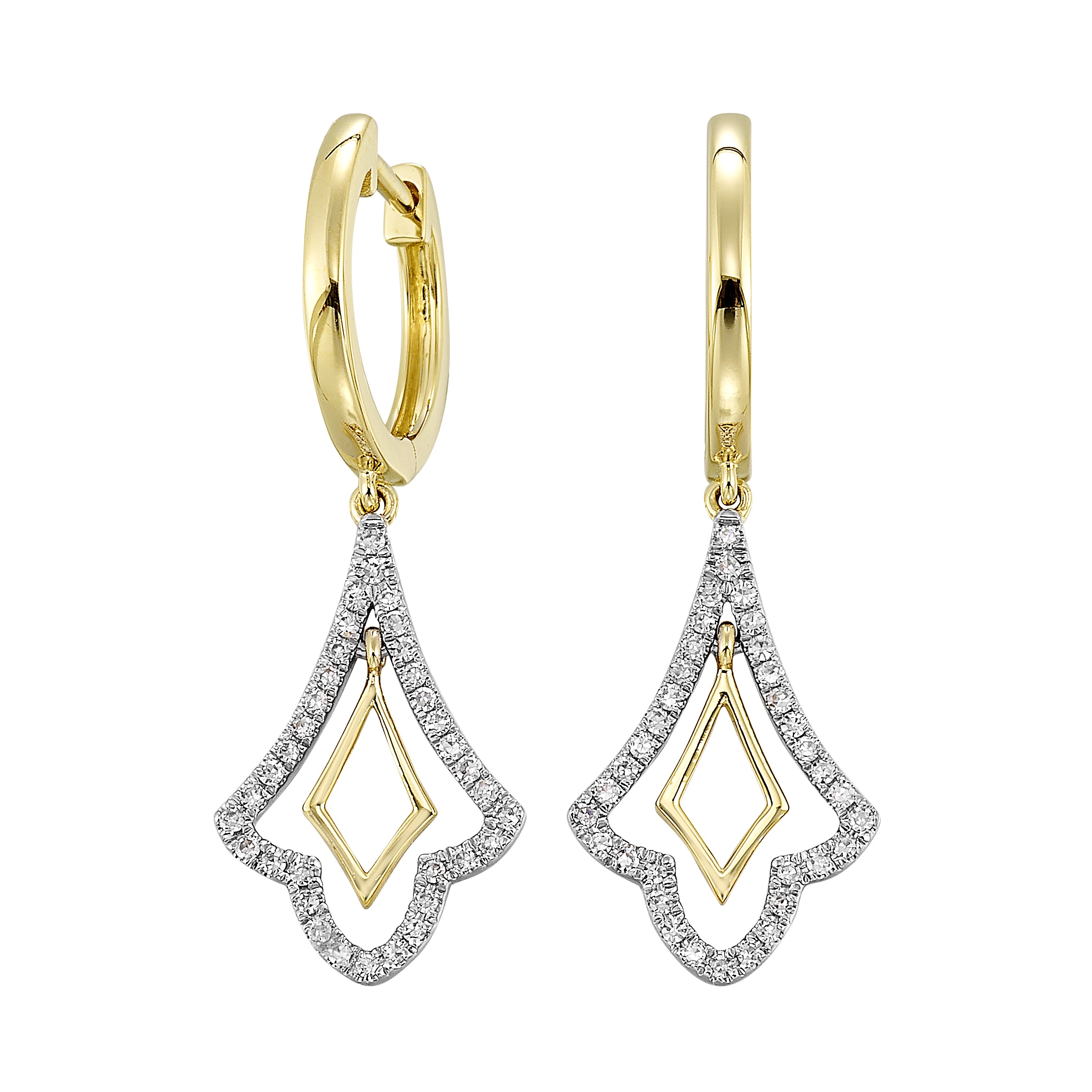 14K YG 1/6 ct. tw. Diamond Dangle Hoop Earring