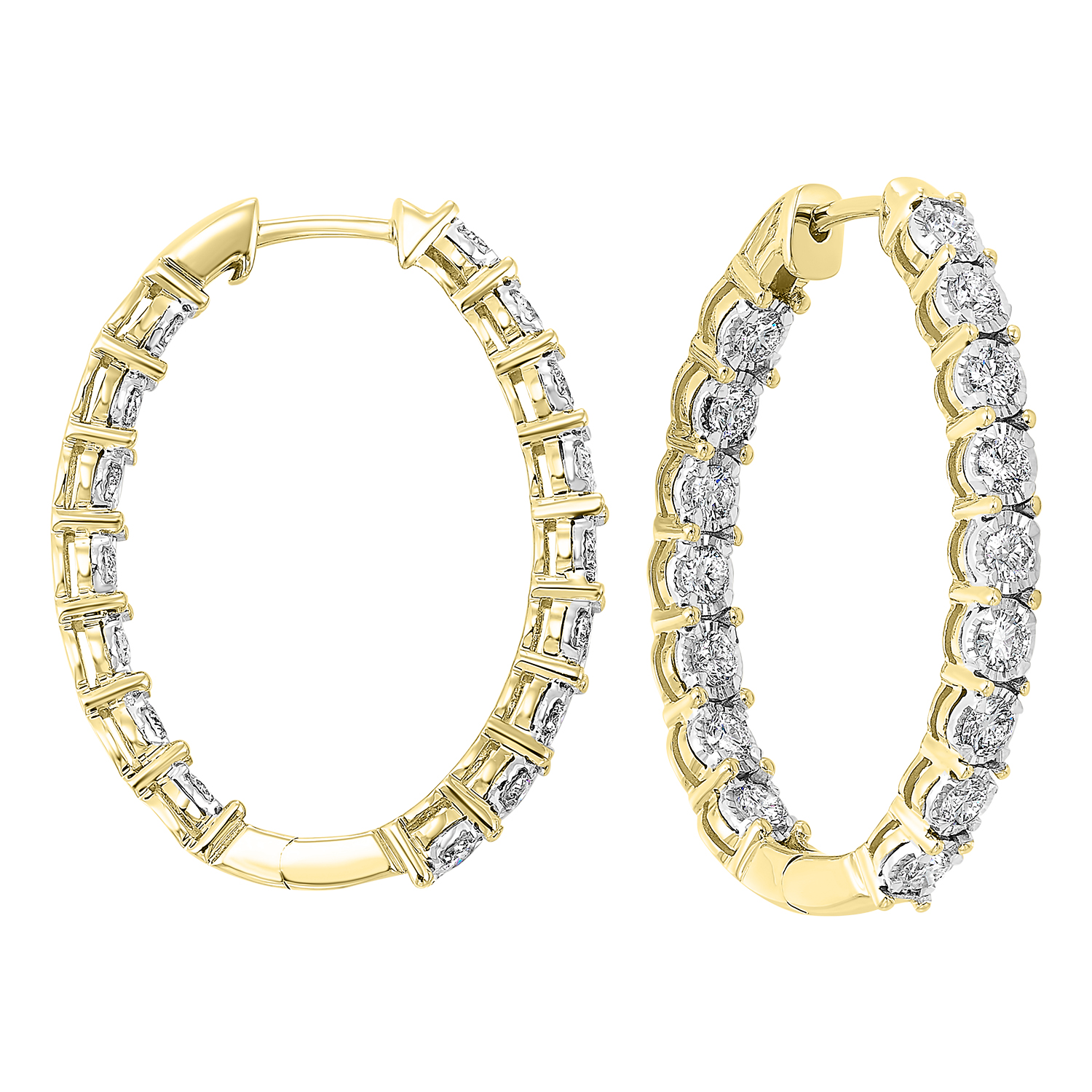 14K YG 2 ct. tw. Diamond Inside Out Hoop Earring