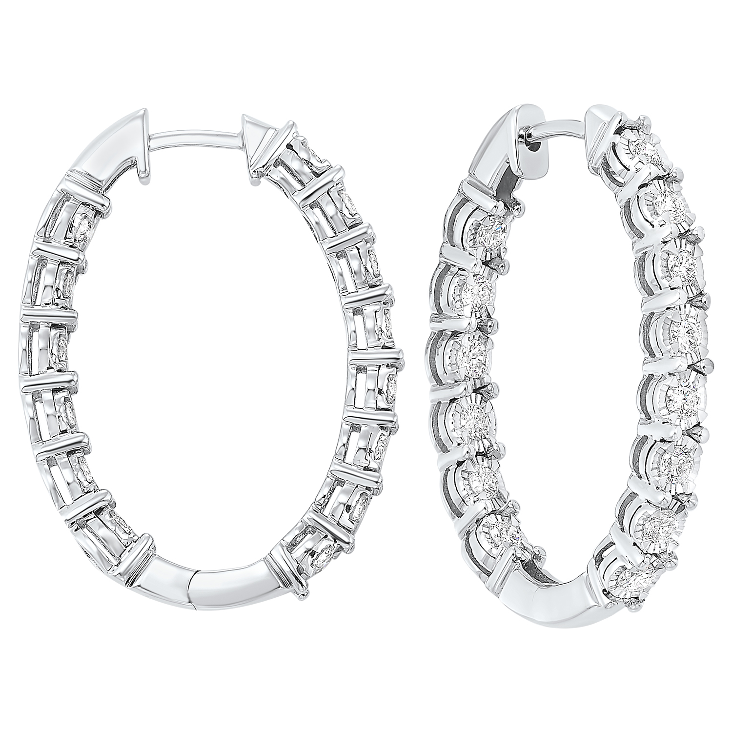14K WG 1 ct. tw. Diamond Inside Out Hoop Earring