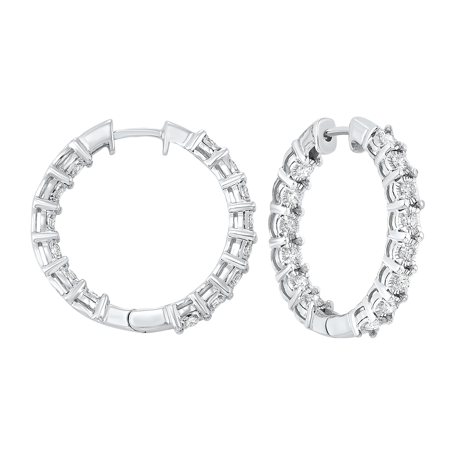 14K WG 1 ct. tw. Diamond Inside Out Hoop Earring