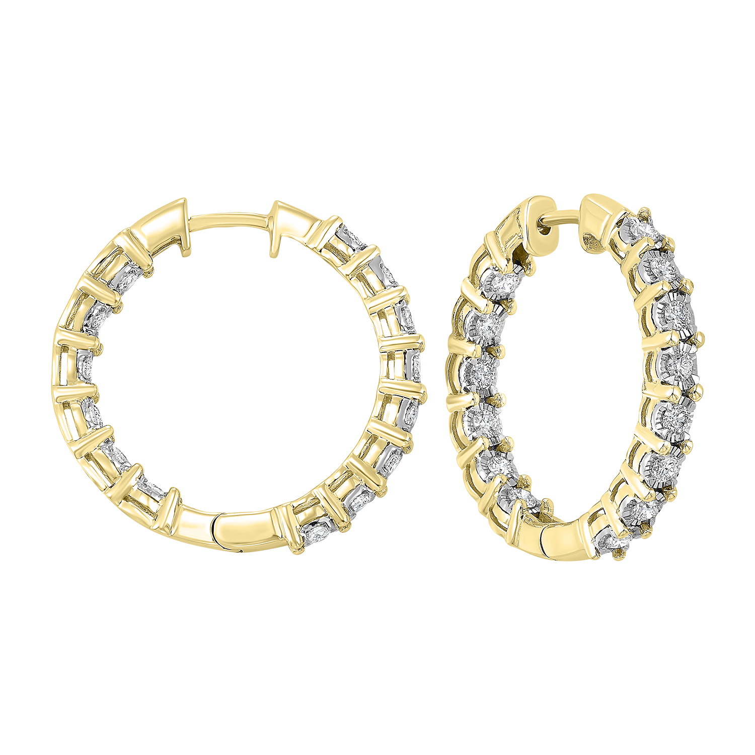 14K YG 1 ct. tw. Diamond Inside Out Hoop Earring