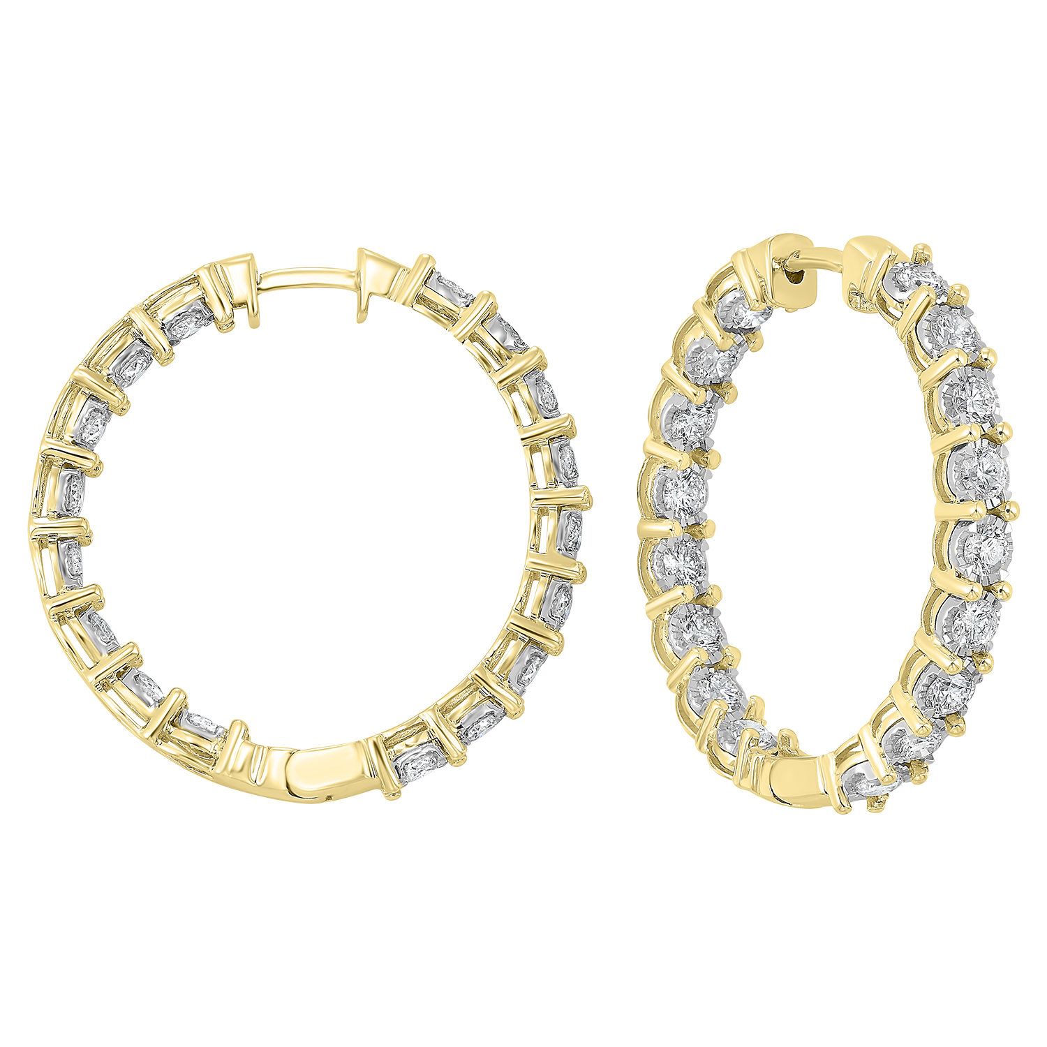 14K YG 3 ct. tw. Diamond Inside Out Hoop Earring