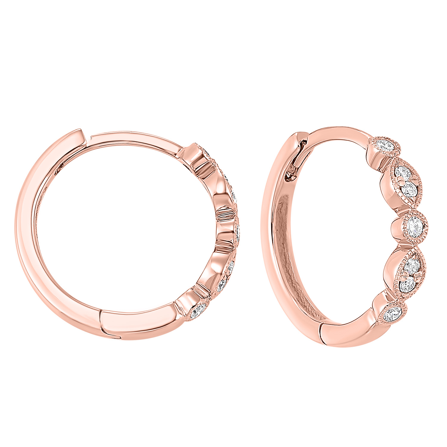 14K RG 1/7 ct. tw. Diamond Hoop Earring