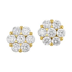 14K YG 1/7 ct. tw. Diamond Seven Stone Cluster Stud Earring