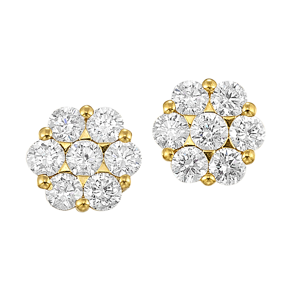 14K YG 1/2 ct. tw. Diamond Seven Stone Cluster Stud Earring
