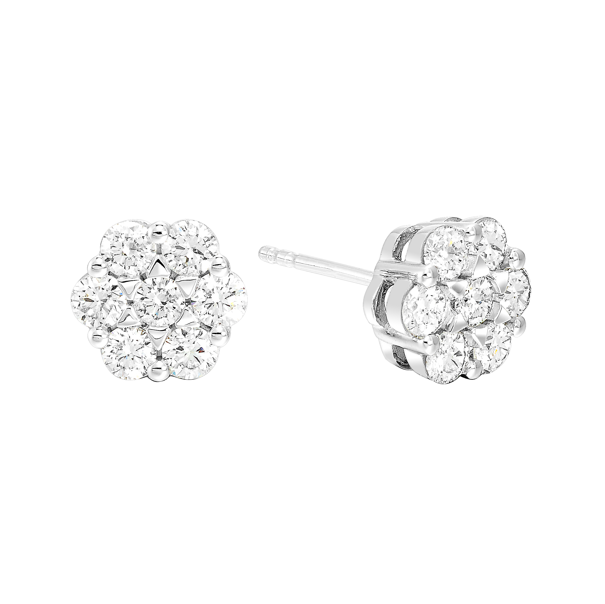 14K WG 3/4 ct. tw. Diamond Seven Stone Cluster Stud Earring