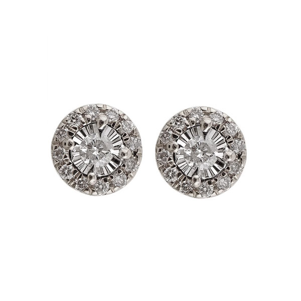14K WG 1/10 ct. tw. Diamond Halo Stud Earring