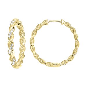 10K YG 1/4 ct. tw. Diamond Twisted Hoop Earring