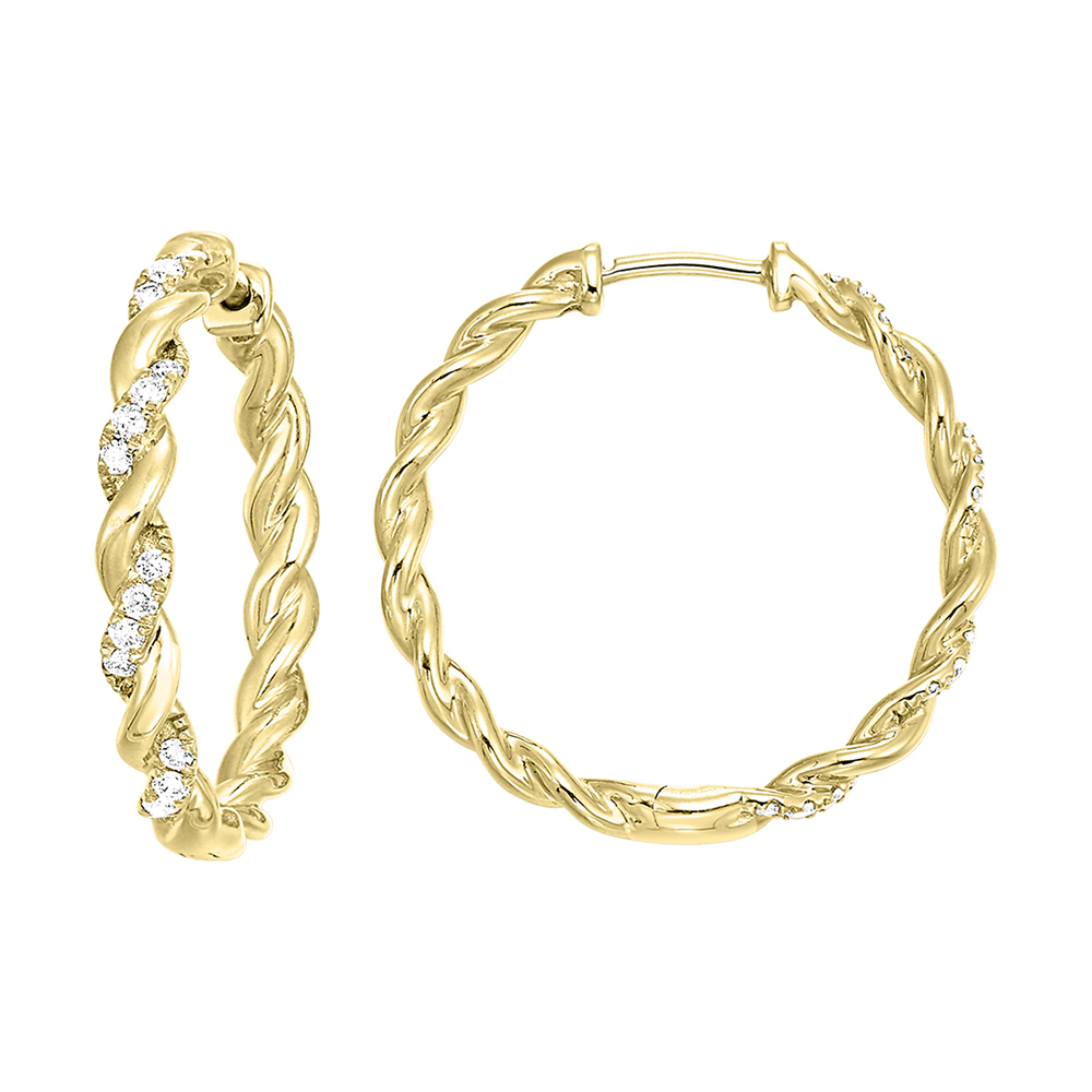 10K YG 1/4 ct. tw. Diamond Twisted Hoop Earring
