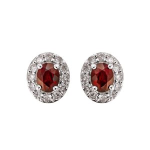 10K WG 1/7 ct. tw. Diamond Halo & 3/8 ct. tw. Oval Cut Ruby Stud Earring