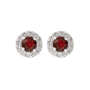 10K WG 1/7 ct. tw. Diamond Halo & 1/3 ct. tw. Ruby Stud Earring