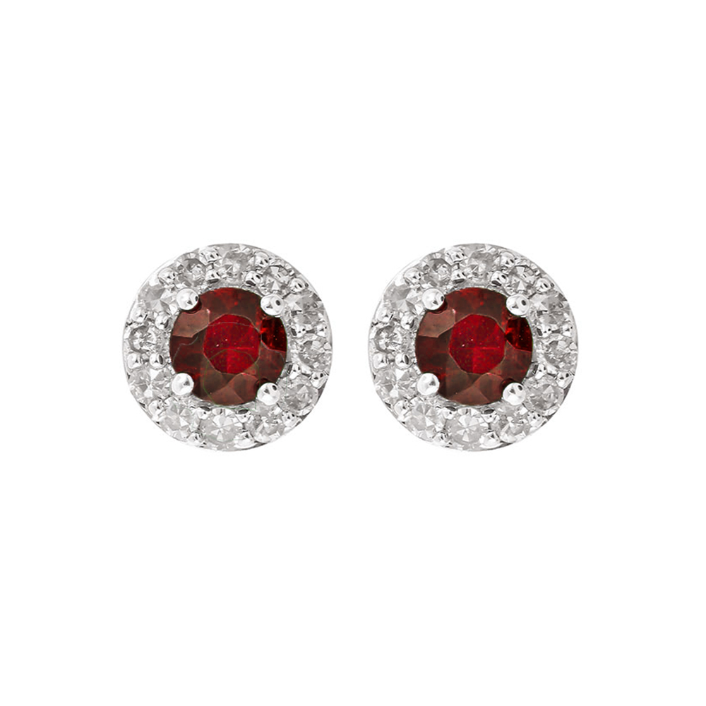 10K WG 1/7 ct. tw. Diamond Halo & 1/3 ct. tw. Ruby Stud Earring