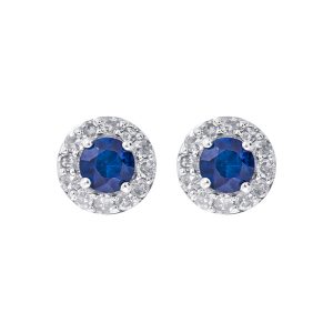 10K WG 1/7 ct. tw. Diamond Halo & 1/3 ct. tw. Sapphire Stud Earring