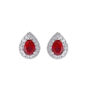 10Kt White Gold Diamond 1/8Ctw & Pear Cut Ruby 3/8Ctw Earring