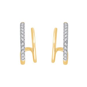 10K YG 1/8 ct. tw. Diamond Double Row J Hoop Earring