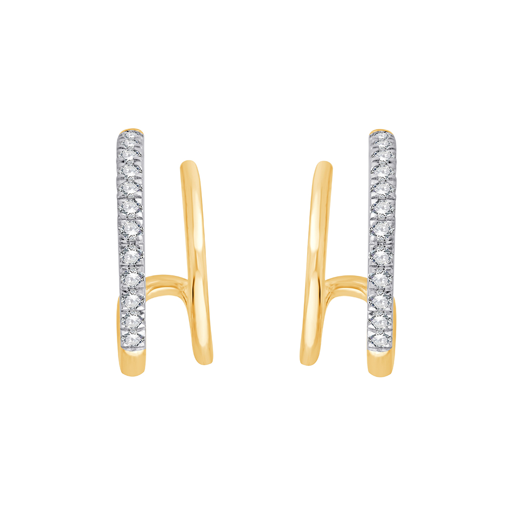 10K YG 1/8 ct. tw. Diamond Double Row J Hoop Earring