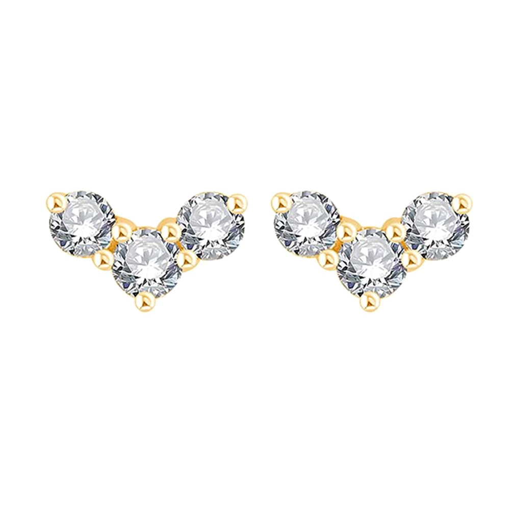 10K YG 1/8 ct. tw. Diamond Three Stone Stud Earring